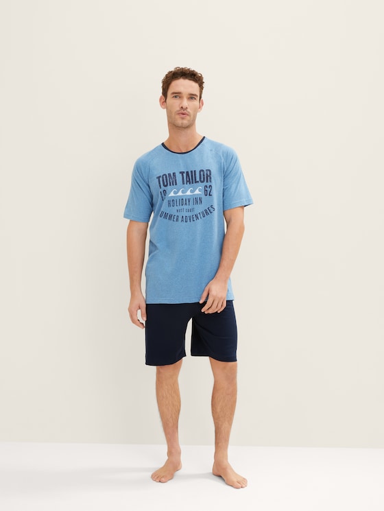 Short pyjama set by Men, blue-medium-melange