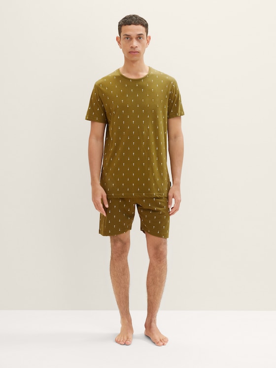 Korte pyjama met palmprint door Men, green-medium-allover