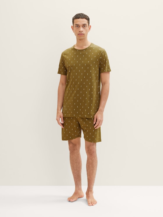 Short pyjamas with a palm tree print by Men, green-medium-allover