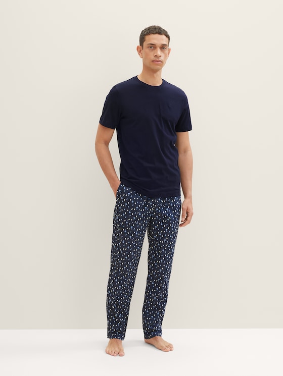 Pyjama bottoms with a palm tree print by Men, blue-dark-allover