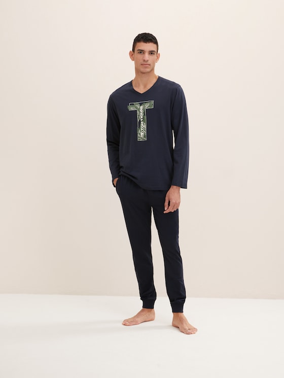 Pyjamas with a logo print by Men, blue-dark-solid