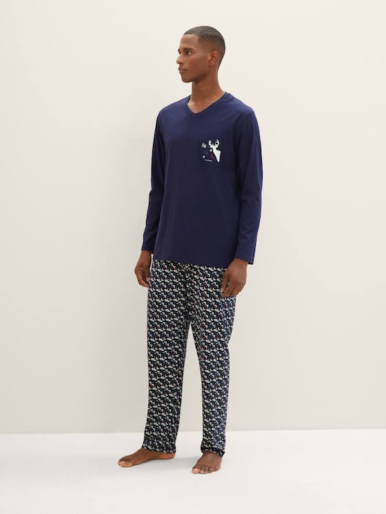 Pyjama met motief door Men, blue-dark-allover