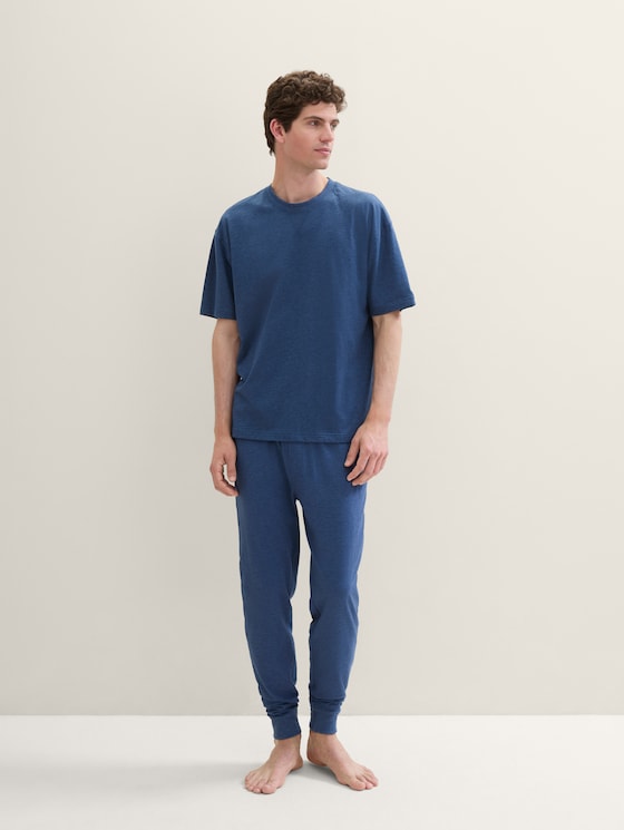Pyjama T-Shirt in Melange-Optik von Men, blue-dark-solid