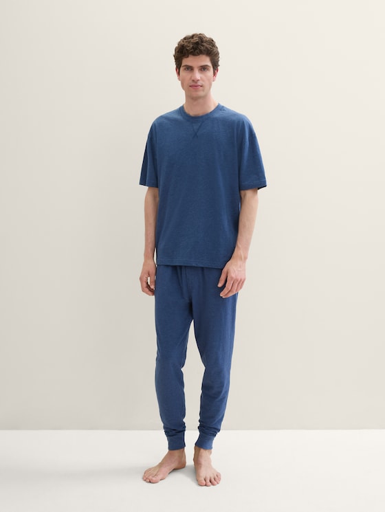 Cotton T-shirt in a melange look by Men, blue-dark-solid