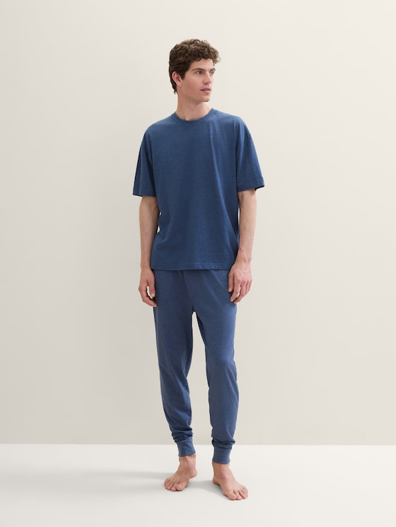 Pyjama trousers with a melange look by Men, blue-dark-solid