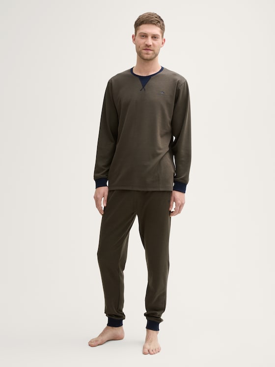 Pyjama-Set mit Logo-Print und Kordelzug von Men, green-dark-multicolor