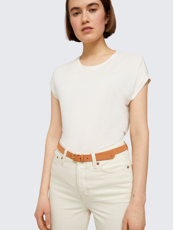 Schmaler Ledergürtel von Denim Female, light cognac