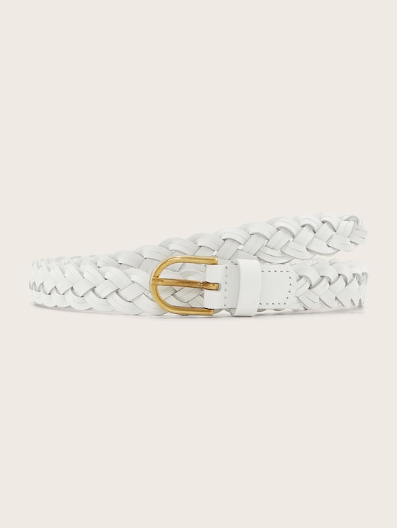 Gold-buckle braided leather belt