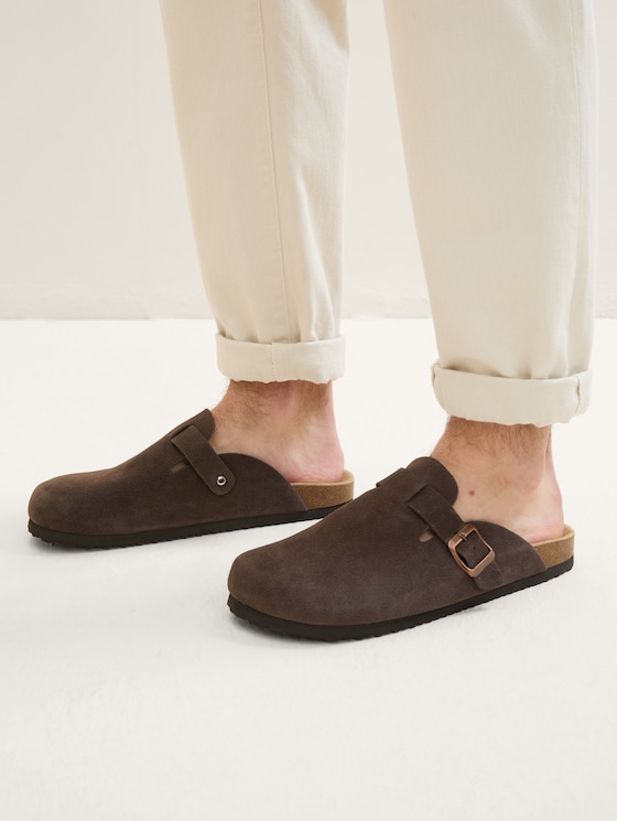 Leder-Pantoletten von Men, dk brown