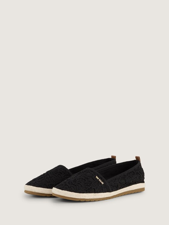 Flache Espadrilles mit Blumenstickerei von Women, black