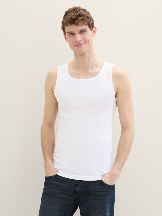Tank tops with ribbed cotton structure in a 4-pack by Men, weiß-mittel-multicolor