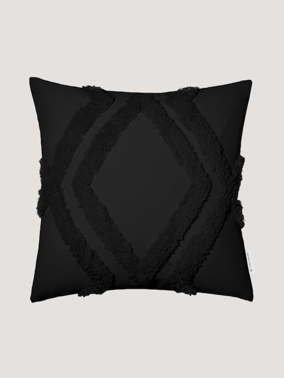 T-Ethno Fringes nature-black fringed cushion cover by Unisex, black