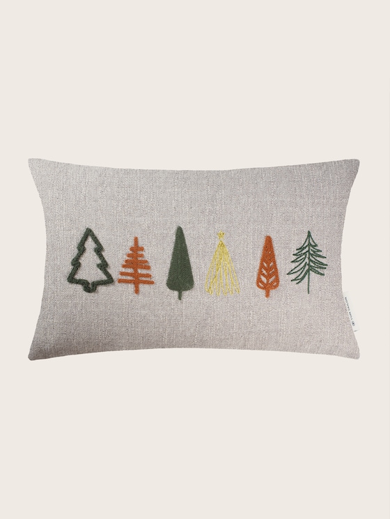 Woven cushion cover with different types of embroidery by Unisex, green