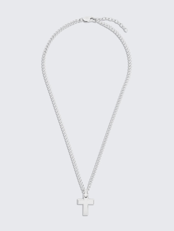 Halskette mit Kreuz Anhänger aus Edelstahl silber von Men, silver