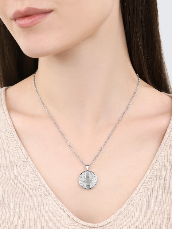 Collier avec pendentif en acier inoxydable | Pierre Preciosa blanche par Women, silver
