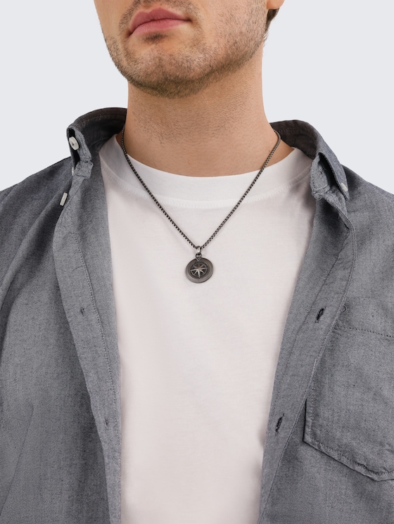 Halskette mit Kompass Anhänger aus Edelstahl anthrazit von Men, gun