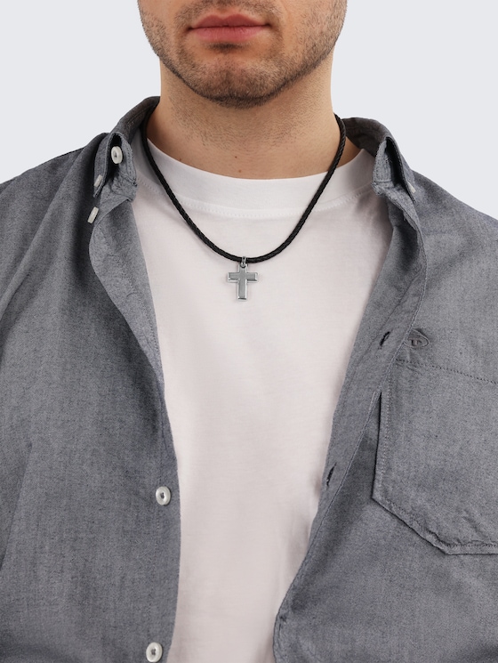 Halskette mit Kreuz Anhänger aus Edelstahl silber von Men, silver