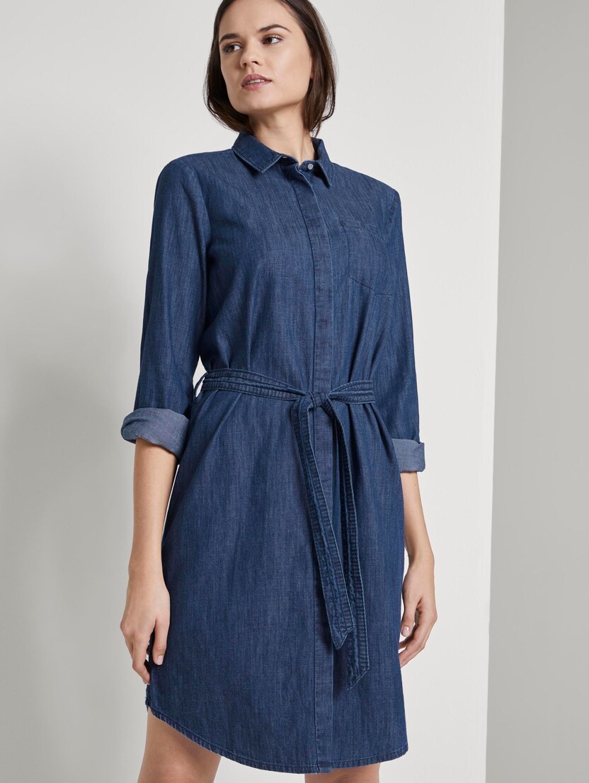denim dress with tie belt