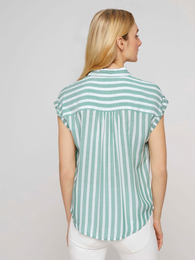 Gestreifte Kurzarm Hemdbluse (grün) - von TOM TAILOR