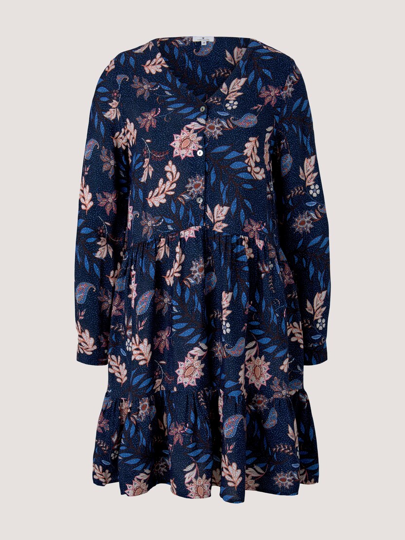 Gemustertes Blusenkleid mit Volants (blau) - von TOM TAILOR