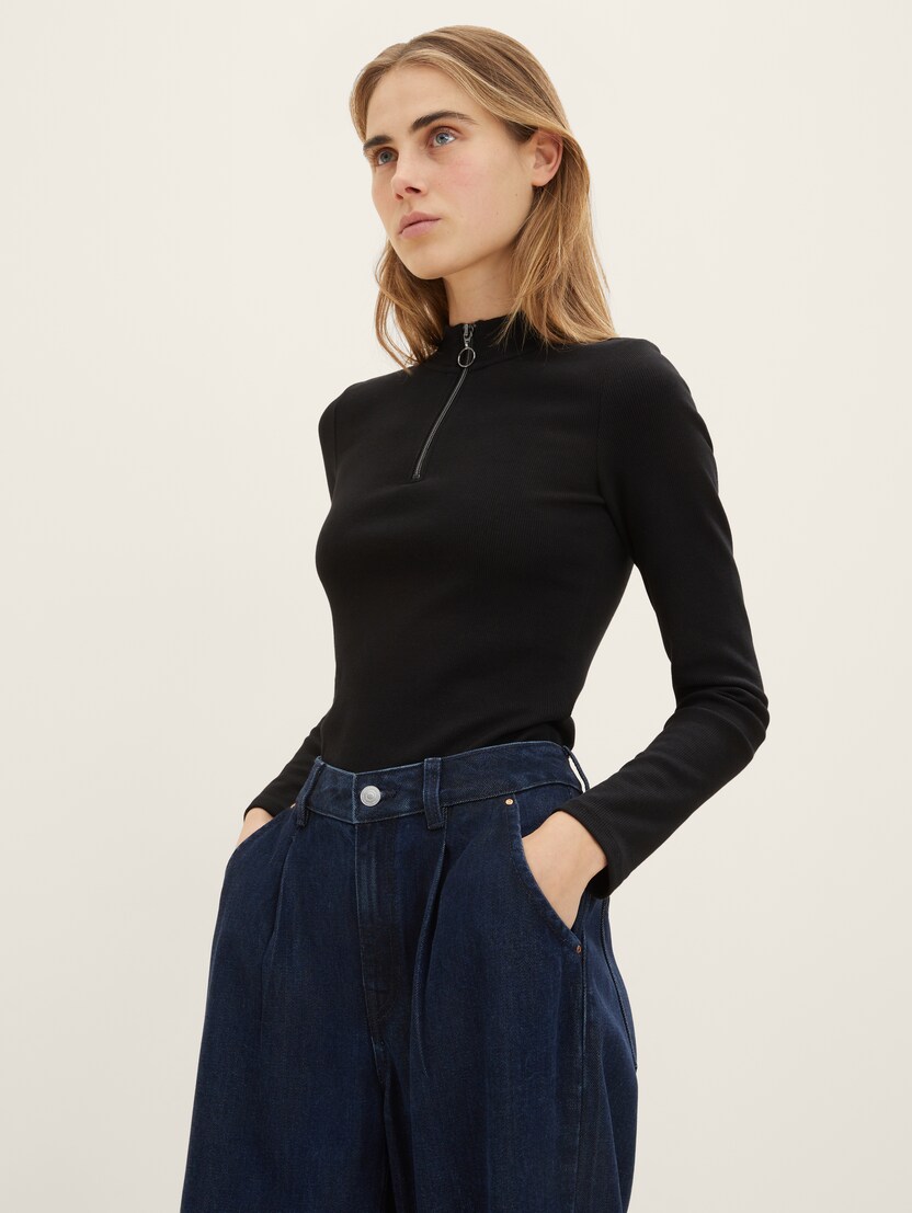 TOM TAILOR Damen Langarmshirt Basic | Baumwolle-Modal Mix Slim Fit