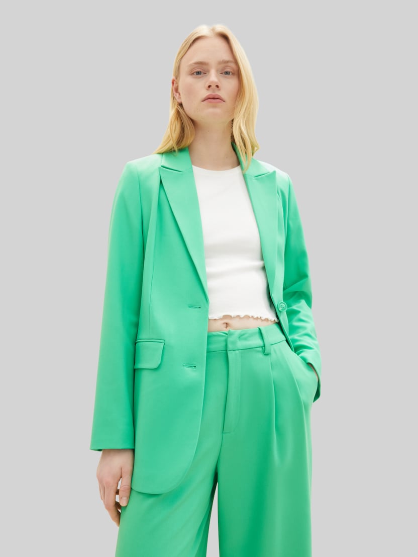 Blazer Femme TOM TAILOR – Court, Poches Plaquées, Mélange Doux – Coupe Classique, Longueur Dos ~61 Cm (Taille M)