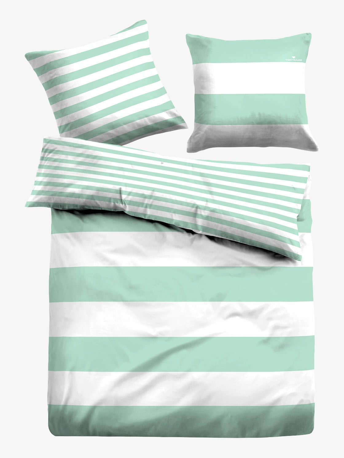 gestreifte Wende-Bettwäsche - mint