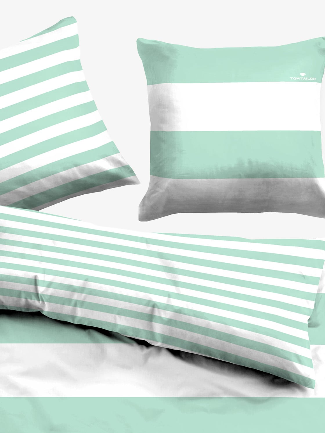 gestreifte Wende-Bettwäsche - mint