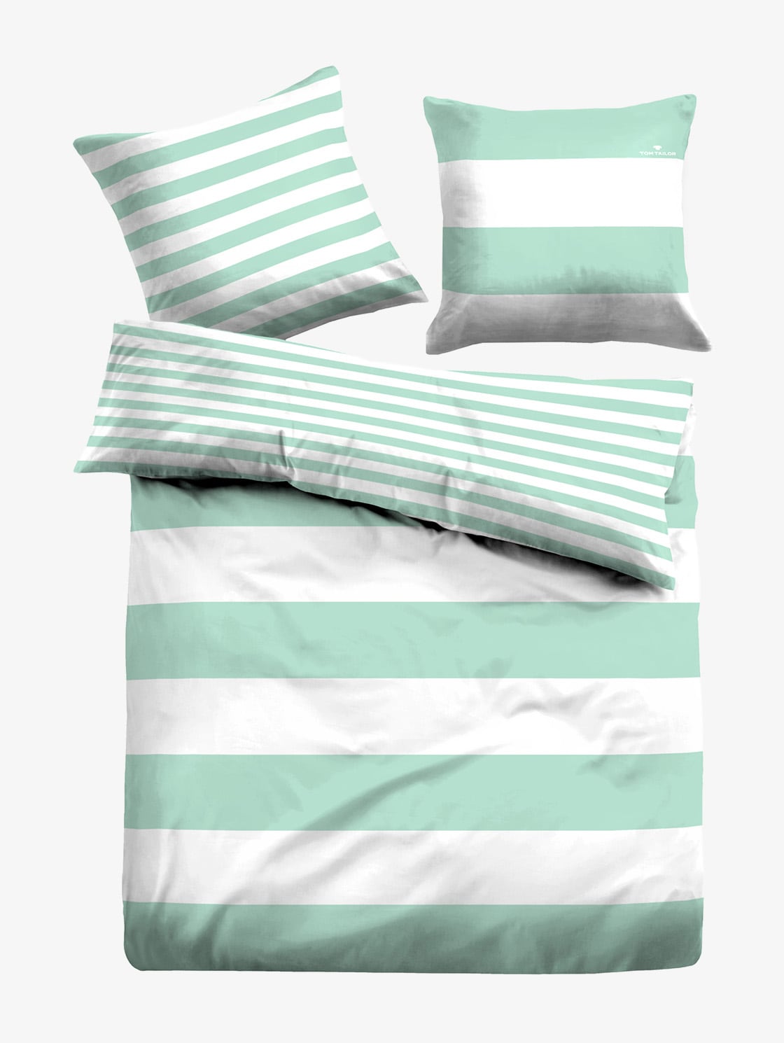 gestreifte Wende-Bettwäsche - mint