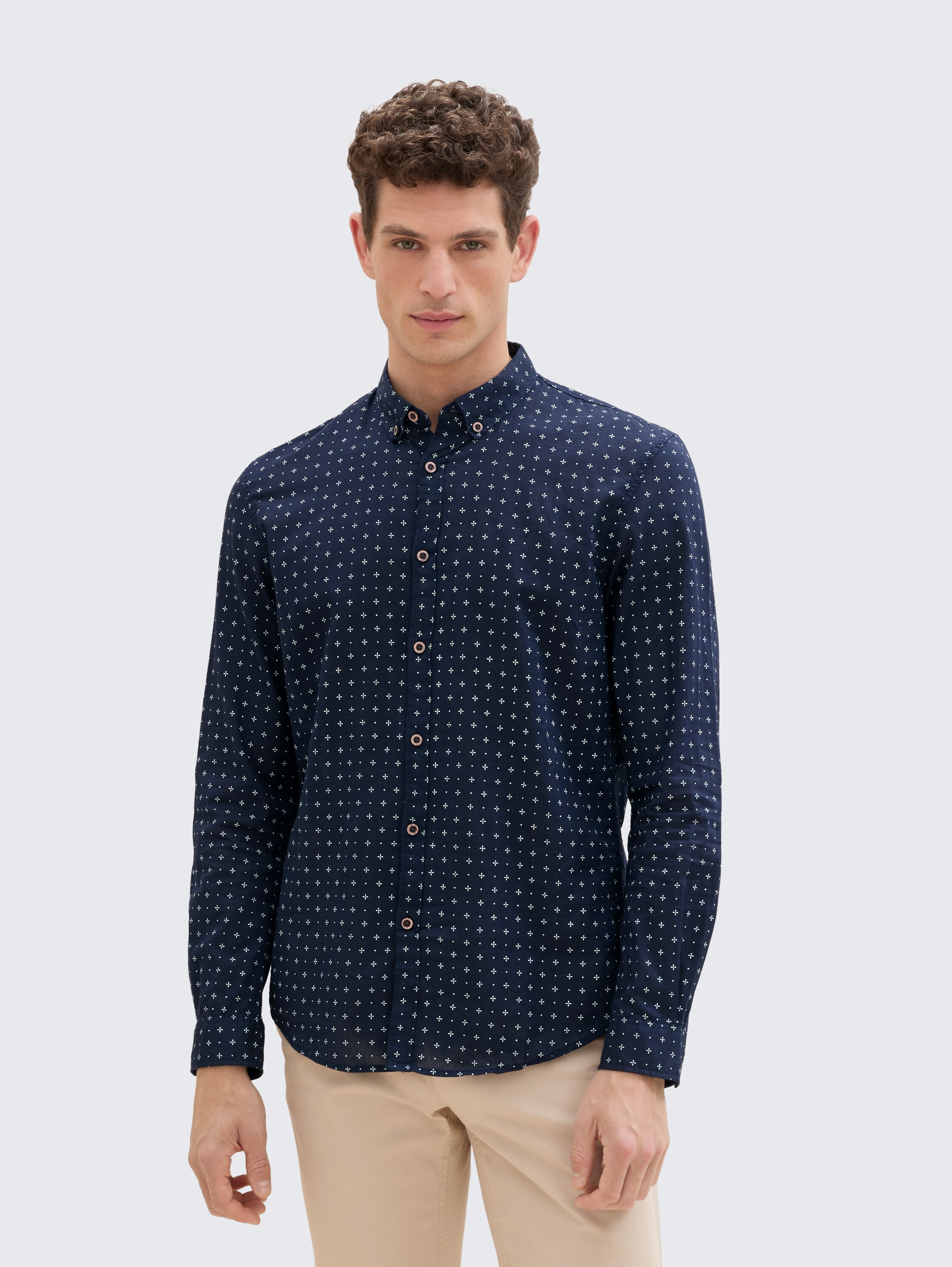 Slim fit cotton shirt - blue_minimal_aop - 