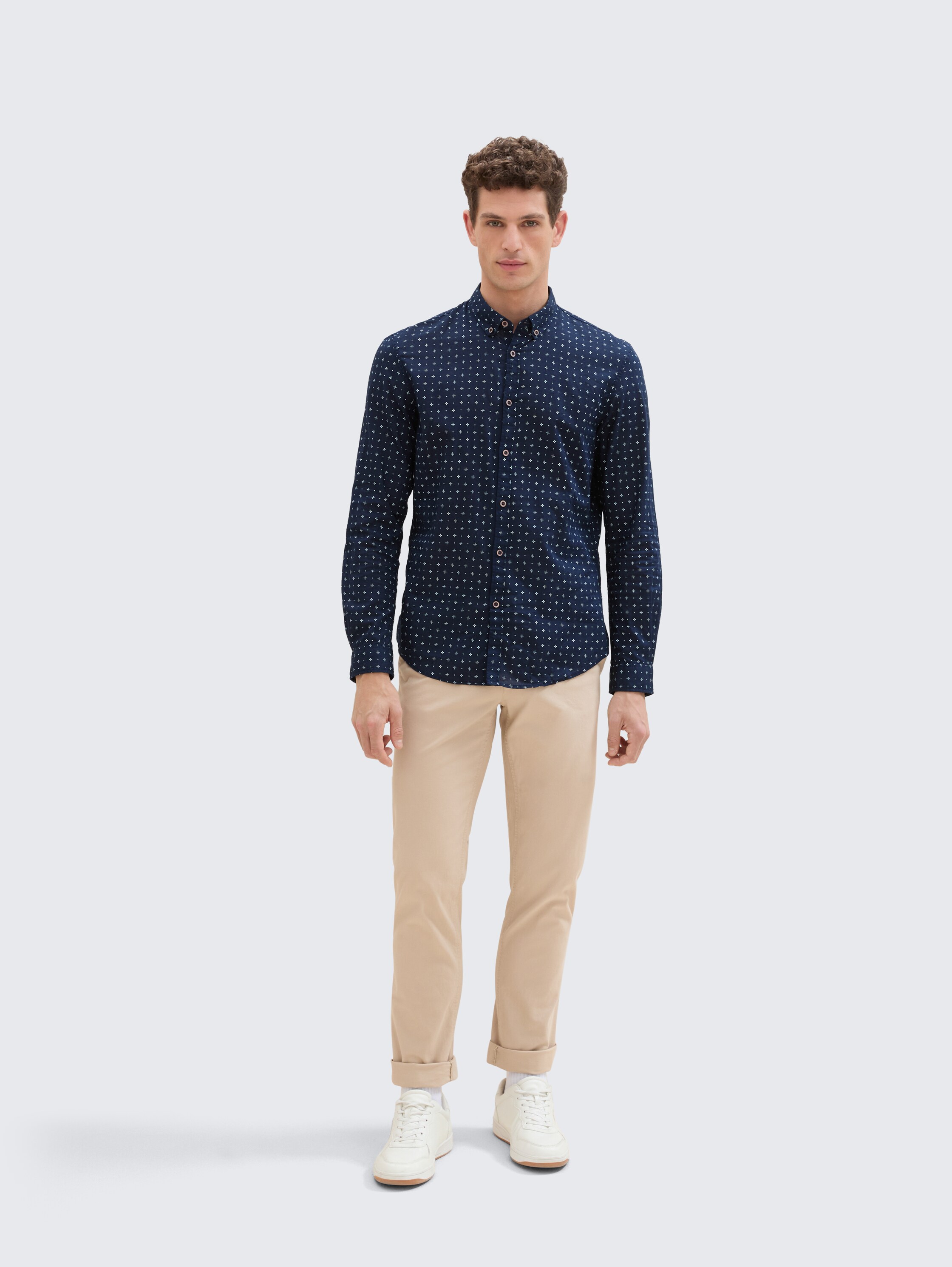 Slim fit cotton shirt - blue_minimal_aop - 