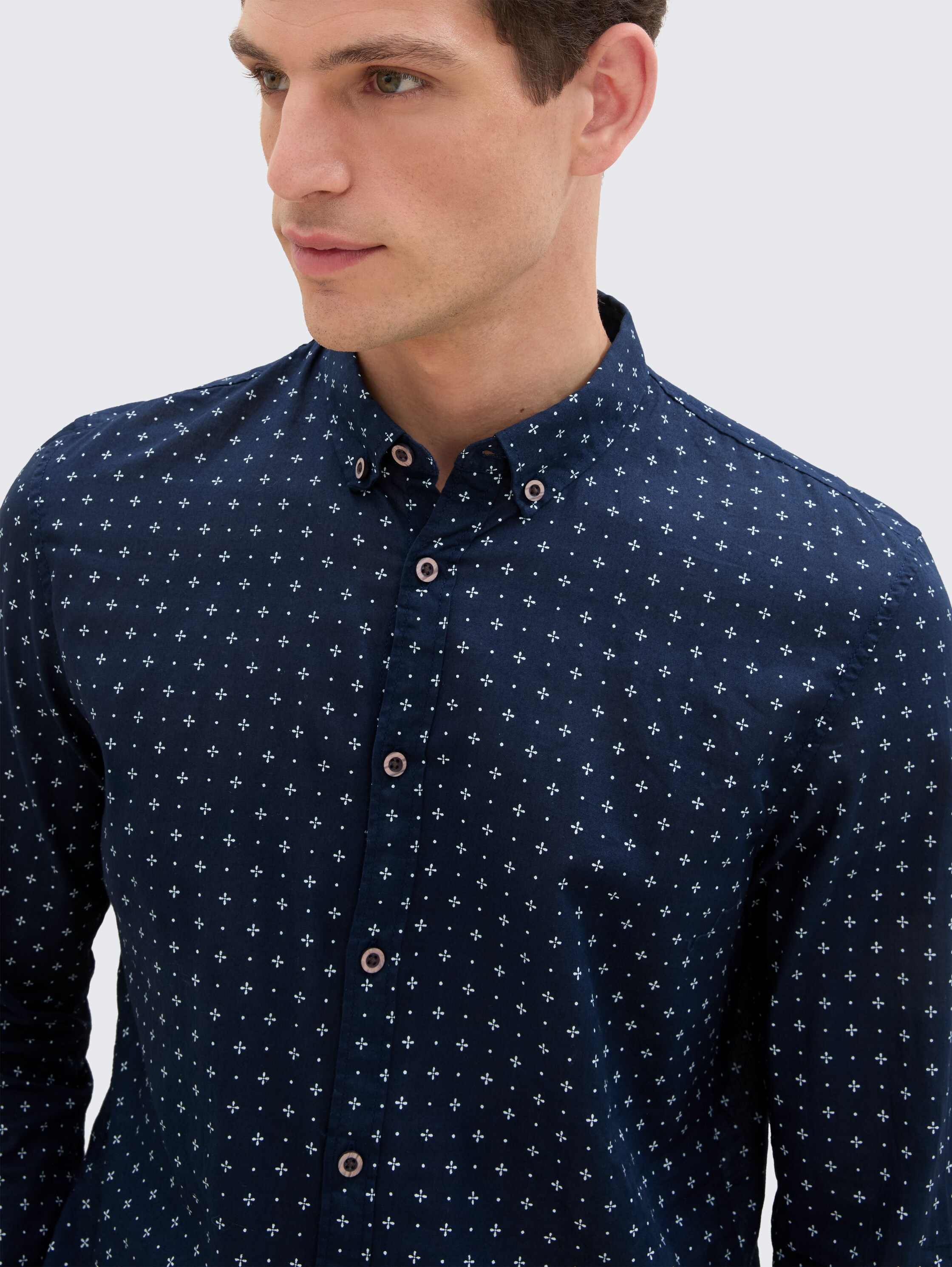 Slim fit cotton shirt - blue_minimal_aop - 