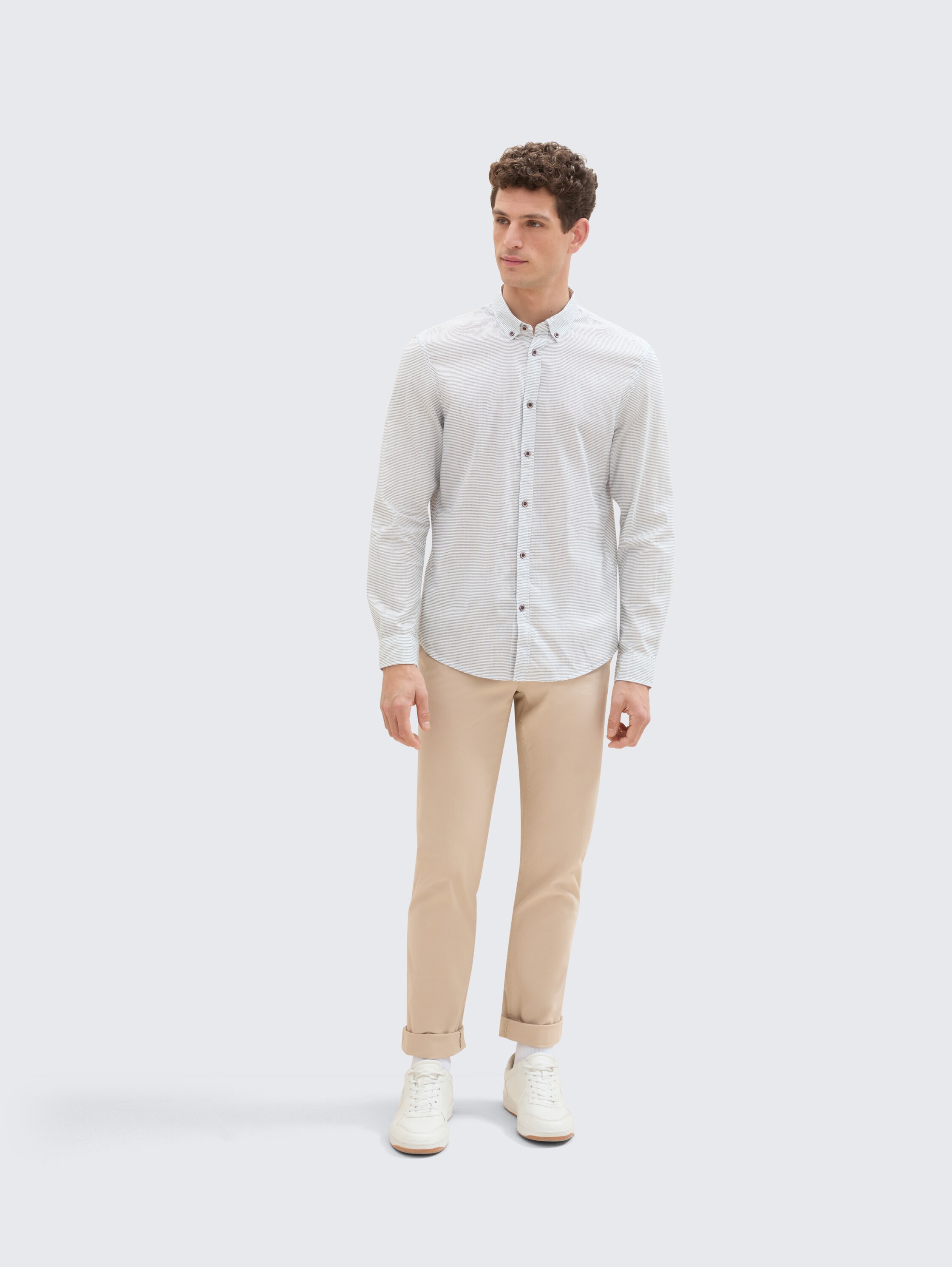 Slim fit overhemd van katoen - white_striped_aop - 