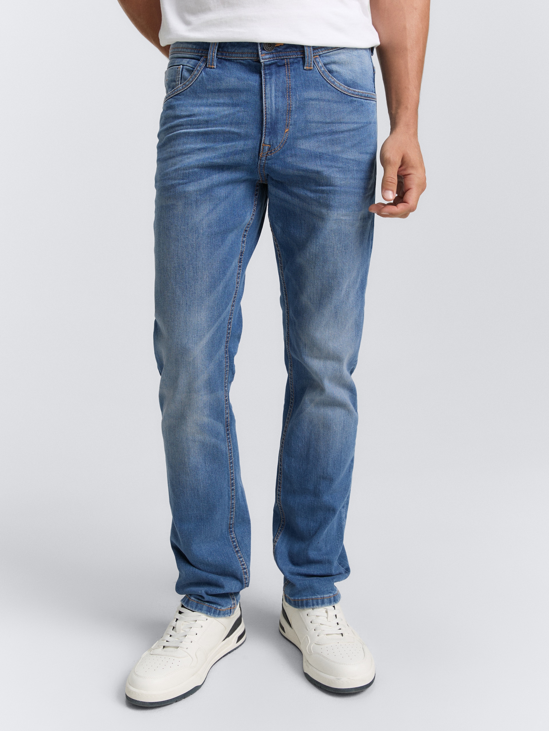 TTJOSH REGULAR SLIM Jeans - Used Mid Stone Blue Denim - Découpe Vue de face du modèle
