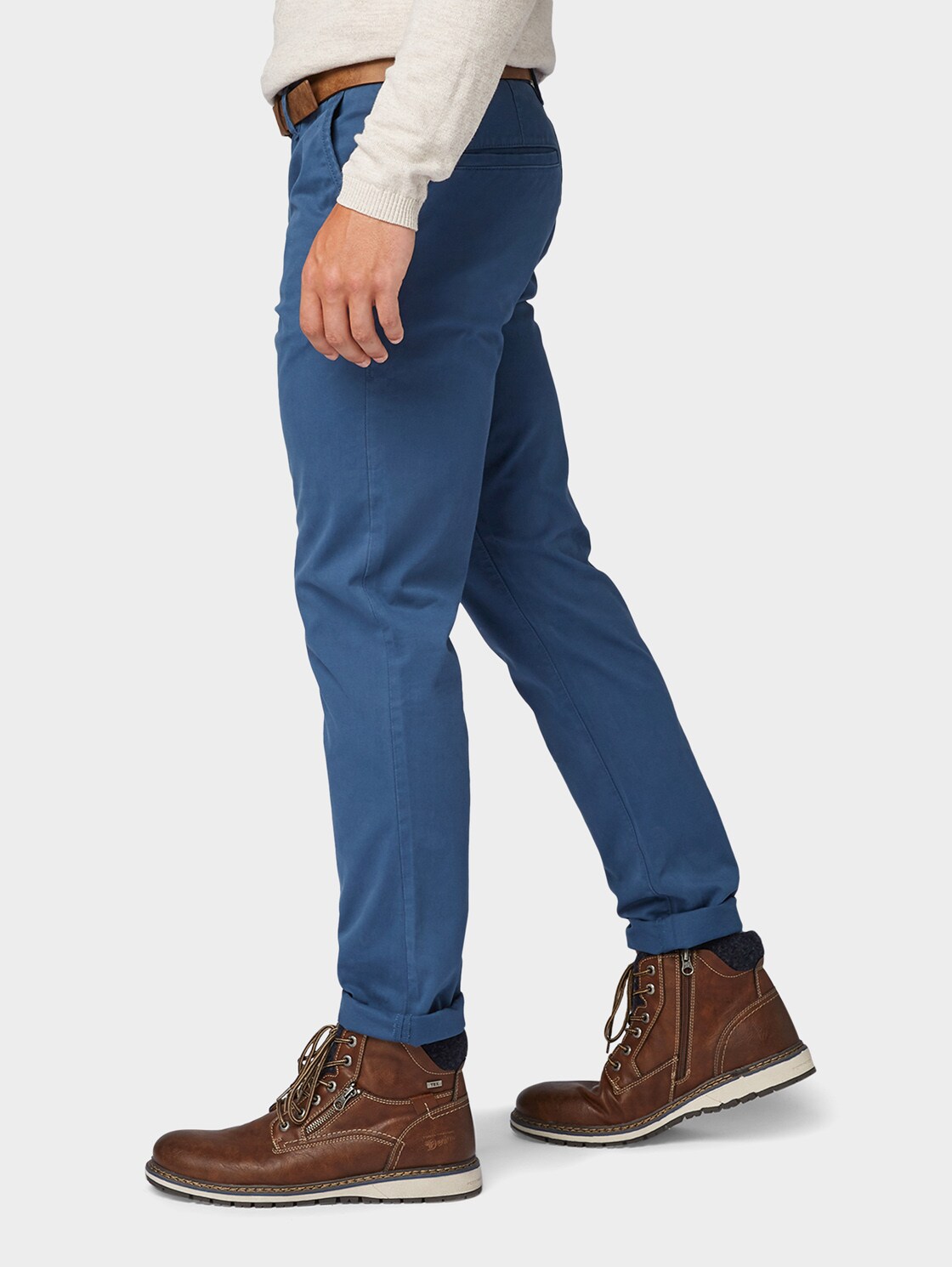 Slim-fit chinos with belt - Dark Duck Blue