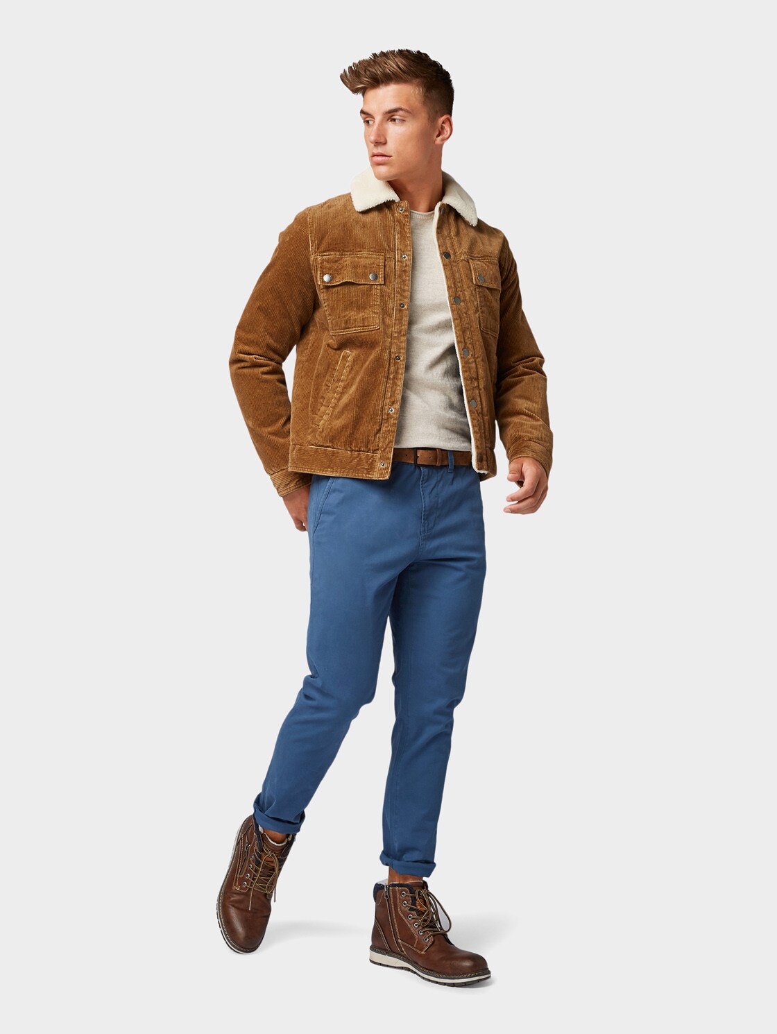 Slim-fit chinos with belt - Dark Duck Blue