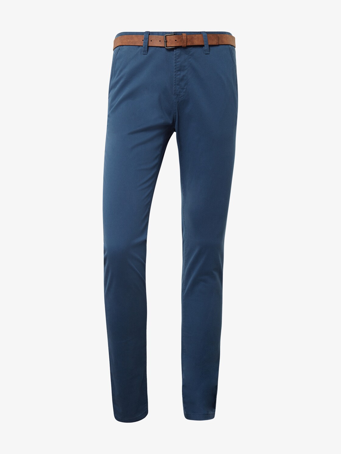 Slim-fit chinos with belt - Dark Duck Blue - Front product view
