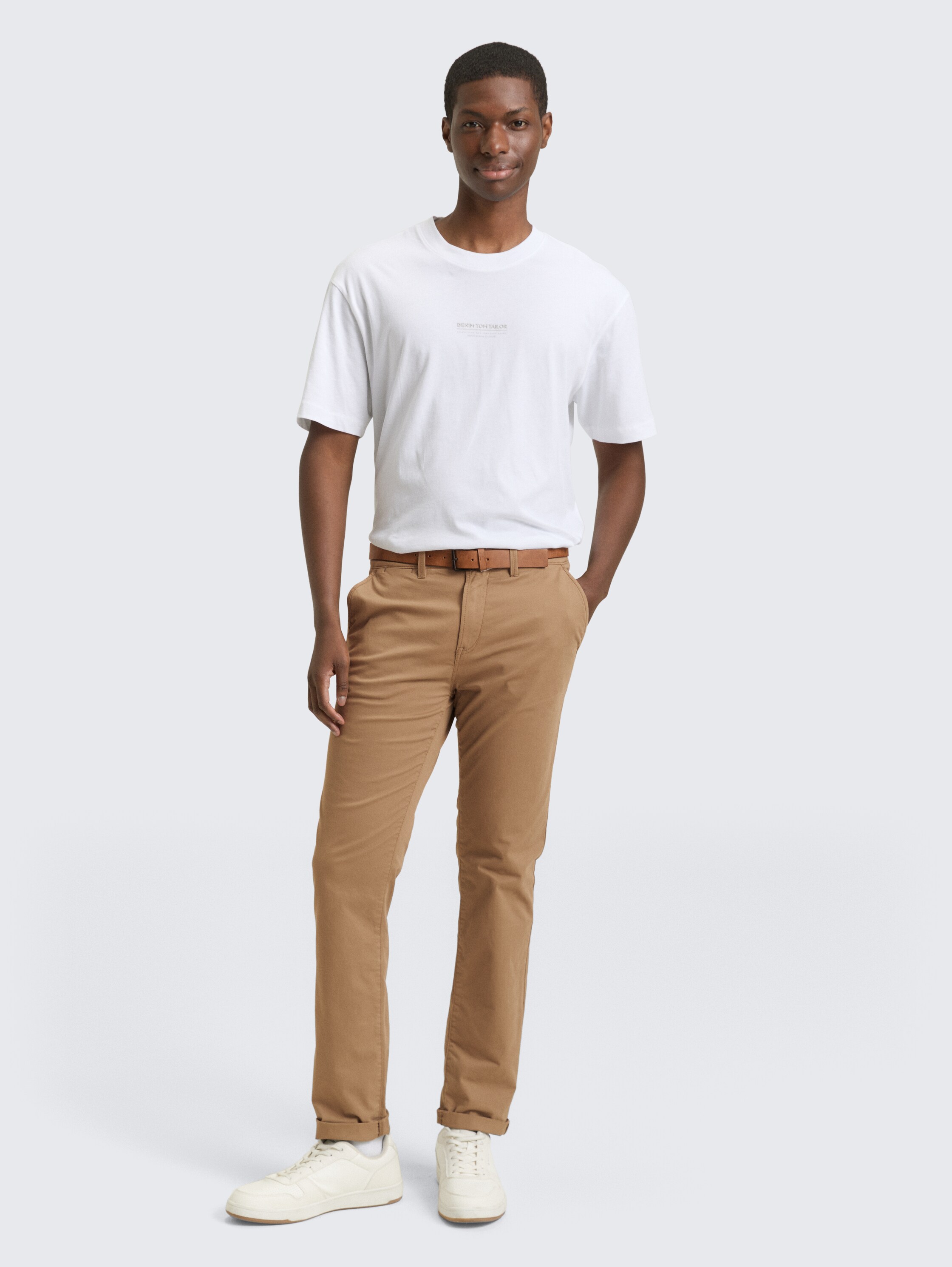 Chino broek met riem - honey_camel_beige - 