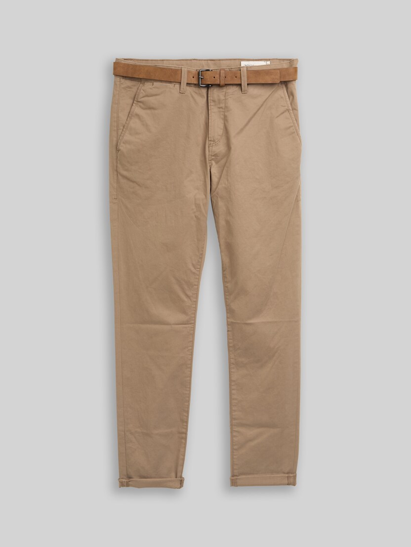 Chino trousers with belt by Denim Male, Honey Camel beige
