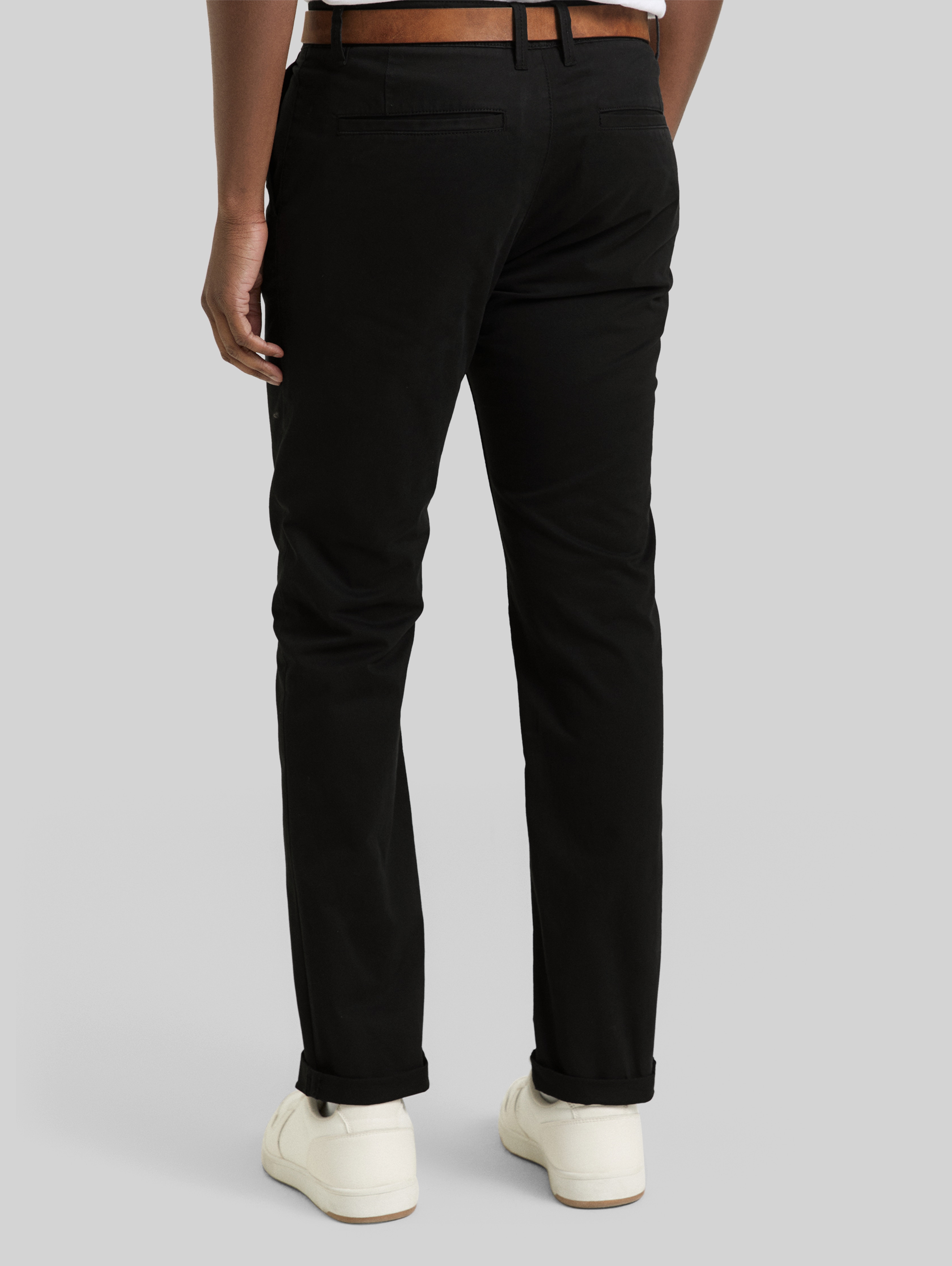 Slim-fit chinos with belt in black by Tom Tailor