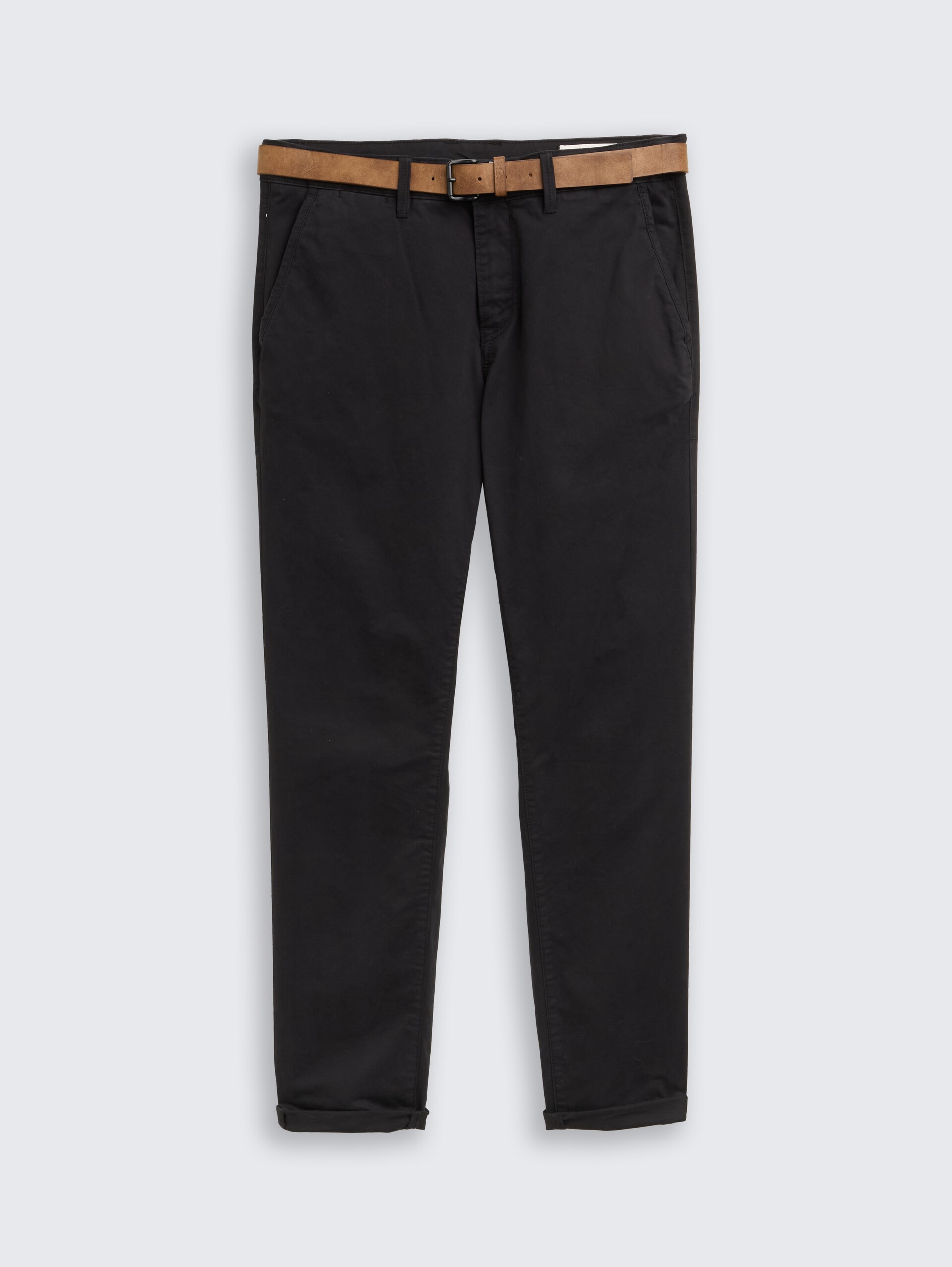 Slim Fit Chino Hose mit Gürtel - Black - Vorder-Produkt-Ansicht