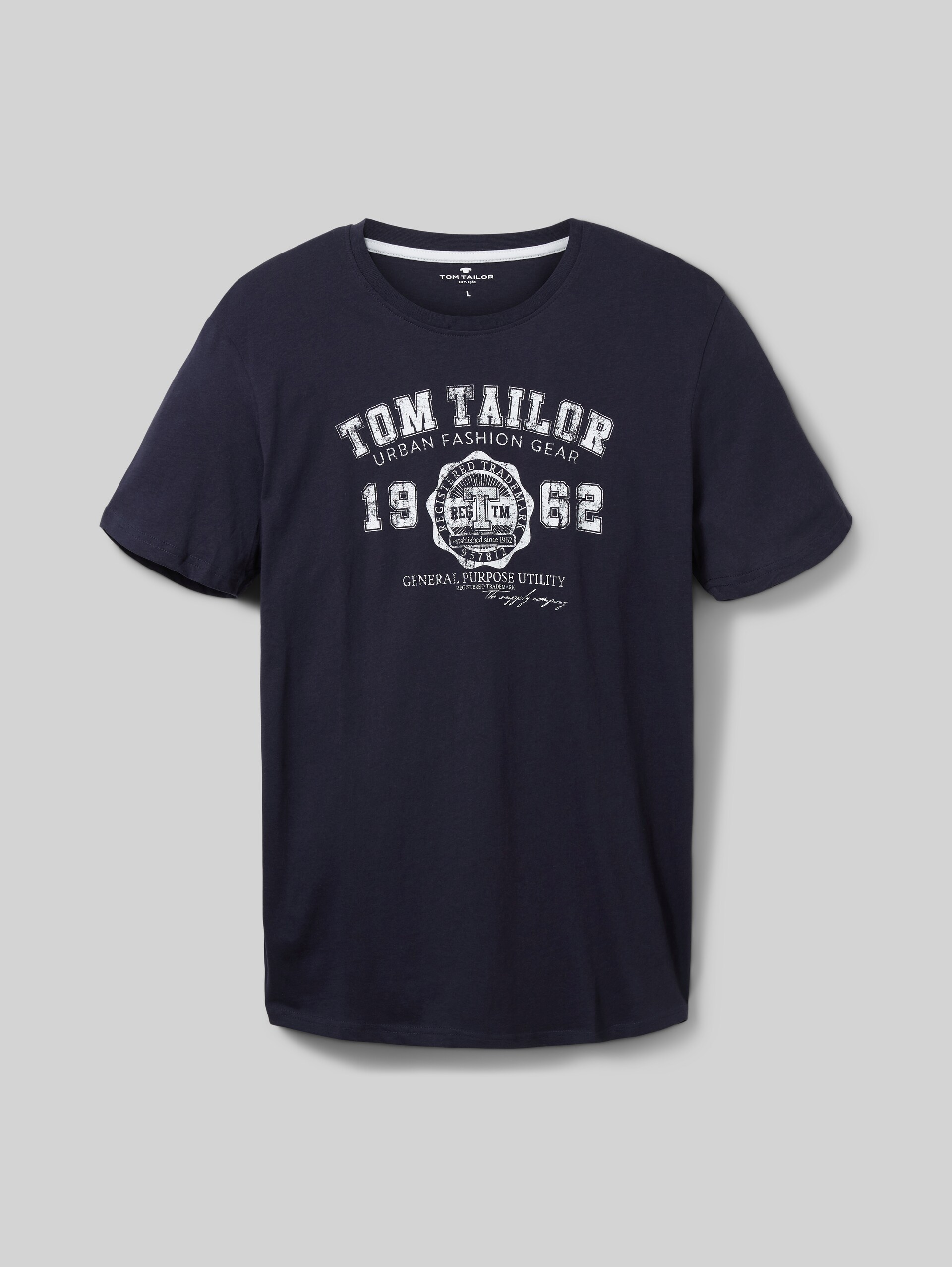 T-Shirt mit Logo-Print - Knitted Navy - Vorder-Produkt-Ansicht 