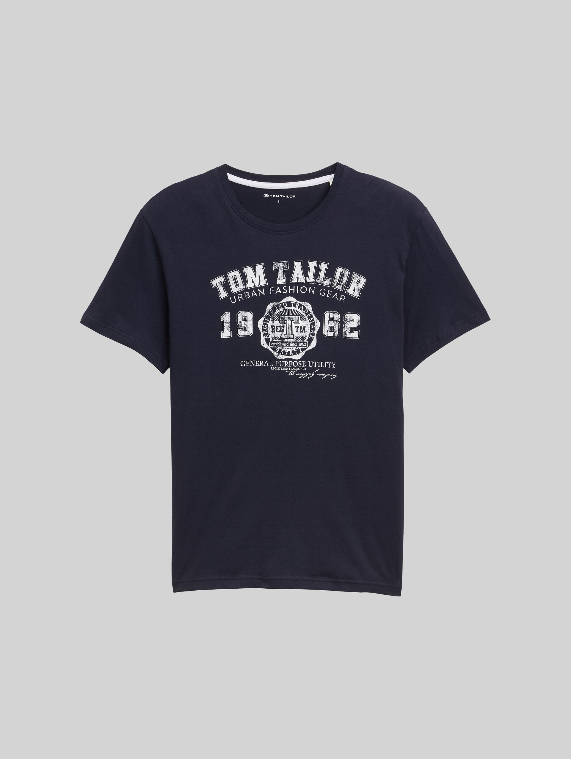 T-Shirt mit Logo-Print - Knitted Navy - Vorder-Produkt-Ansicht