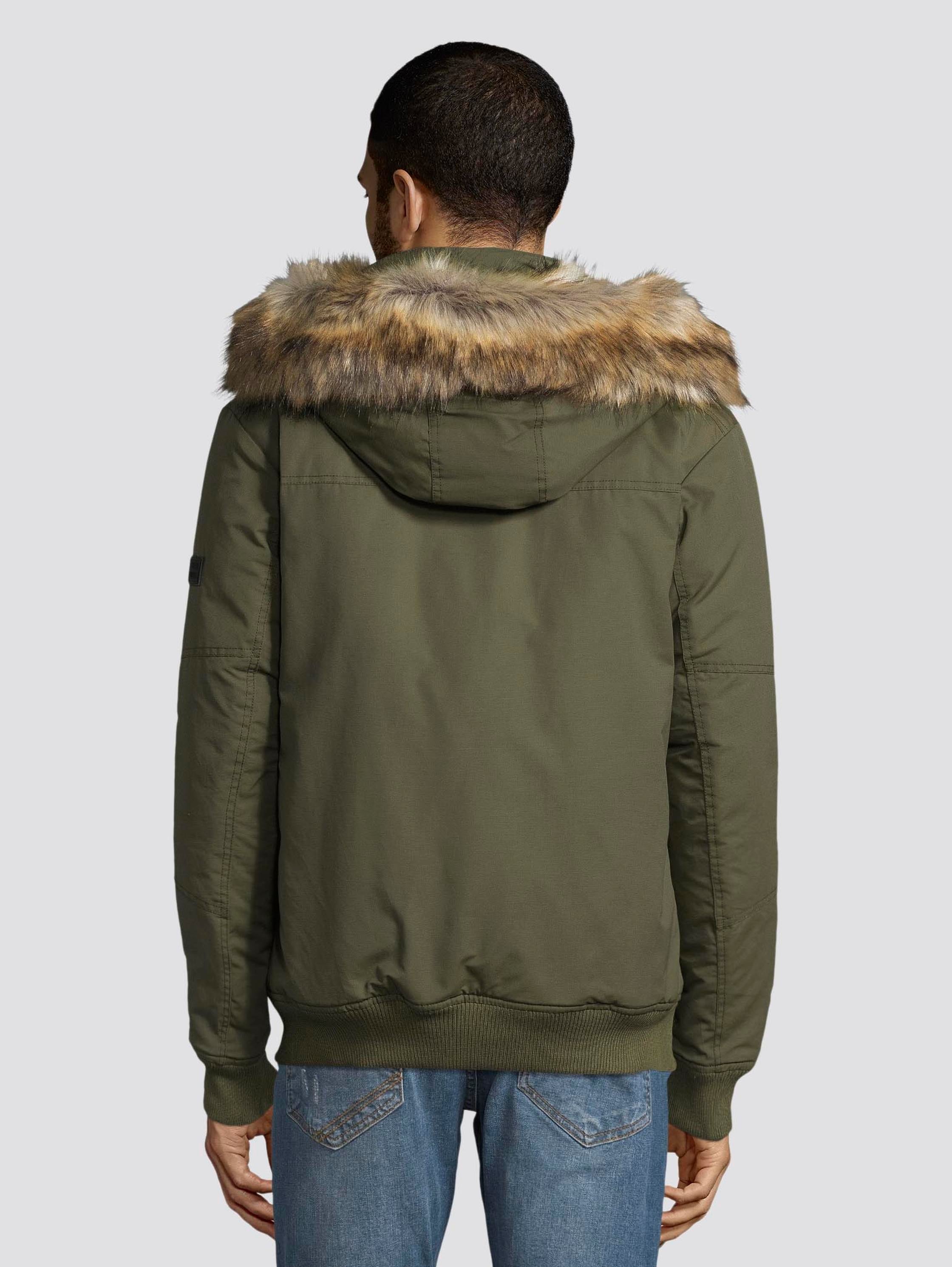 Bomber jacket with hood - Olive Night Green - Model-back view