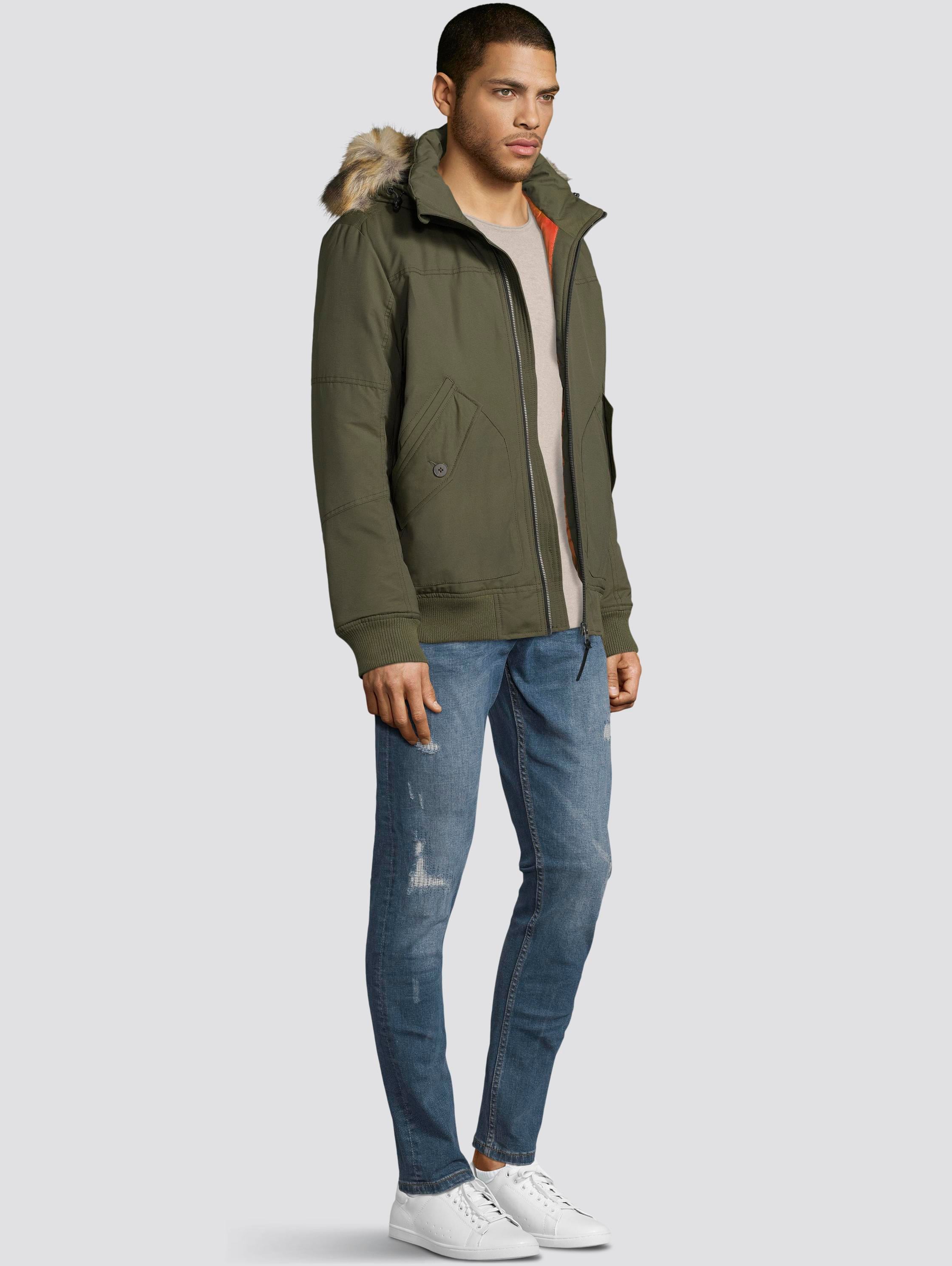 Bomber jacket with hood - Olive Night Green - side model view