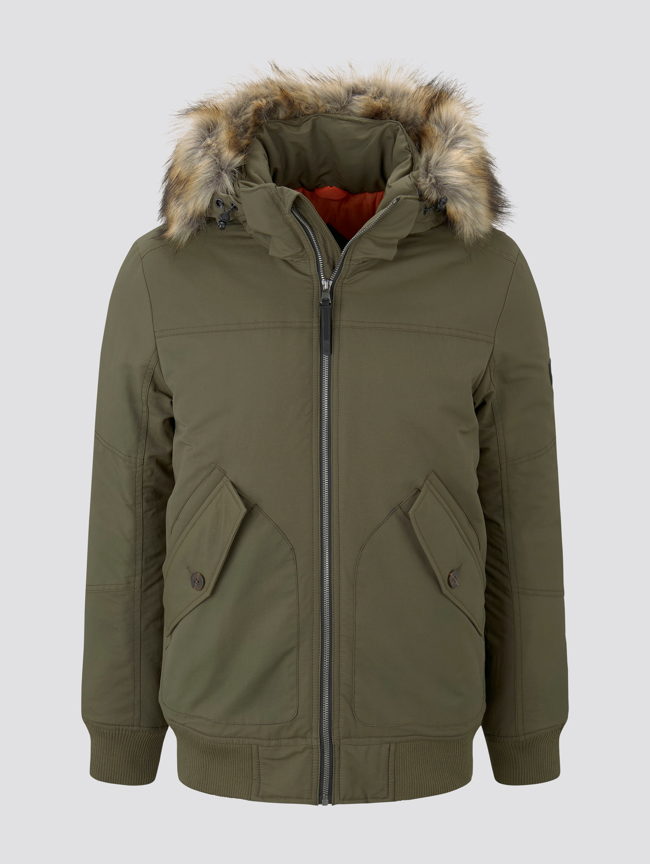Bomber jacket with hood - Olive Night Green - Front product view