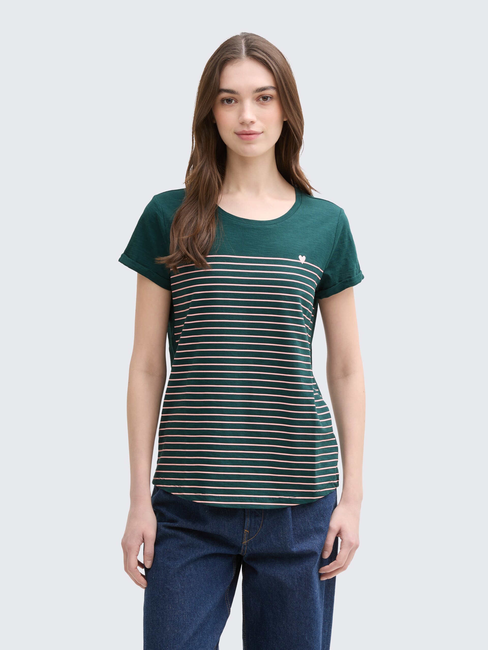 Gestreiftes T-Shirt - green rose stripe - Ausschnitt Model-Vorderansicht