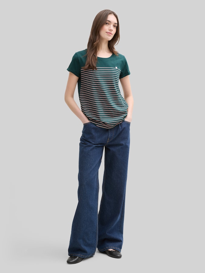 T-shirt rayé par Denim Female, green rose stripe