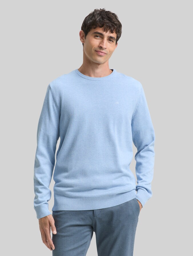 Simple knitted jumper by Men, Daylight Blue Melange