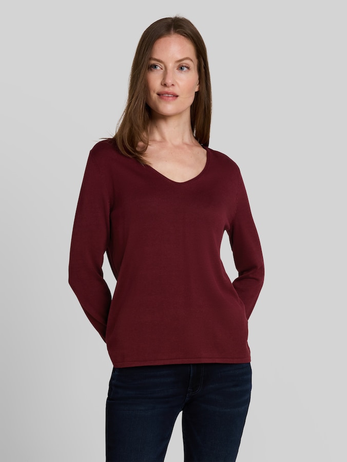 Strickpullover mit V-Ausschnitt von Women, Preppy Plum